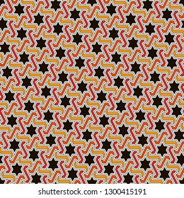 Oriental ancient mosaic pattern. Ethnic ornament. Repeated geometric figures, stars motif. Seamless surface design. Ornamental wallpaper. Geo abstract background. Digital paper, textile print. Vector.