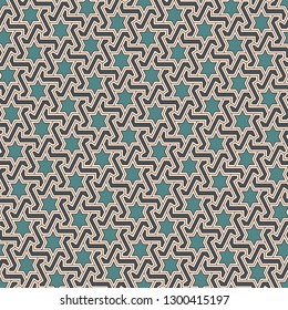 Oriental ancient mosaic pattern. Ethnic ornament. Repeated geometric figures, stars motif. Seamless surface design. Ornamental wallpaper. Geo abstract background. Digital paper, textile print. Vector.