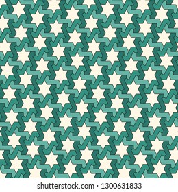 Oriental ancient mosaic pattern. Ethnic ornament. Repeated geometric figures, stars motif. Seamless surface design. Ornamental wallpaper. Geo abstract background. Digital paper, textile print. Vector