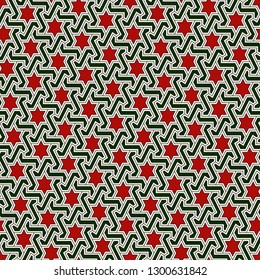 Oriental ancient mosaic pattern. Ethnic ornament. Repeated geometric figures, stars motif. Seamless surface design. Ornamental wallpaper. Geo abstract background. Digital paper, textile print. Vector.