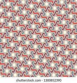 Oriental ancient mosaic pattern. Ethnic ornament. Repeated geometric figures, stars motif. Seamless surface design. Ornamental wallpaper. Geo abstract background. Digital paper, textile print. Vector.