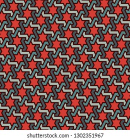 Oriental ancient mosaic pattern. Ethnic ornament. Repeated geometric figures, stars motif. Seamless surface design. Ornamental wallpaper. Geo abstract background. Digital paper, textile print. Vector