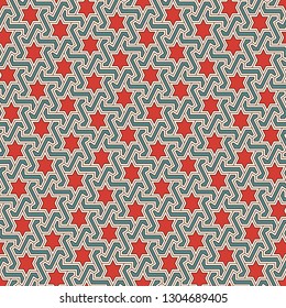 Oriental ancient mosaic pattern. Ethnic ornament. Repeated geometric figures, stars motif. Seamless surface design. Ornamental wallpaper. Geo abstract background. Digital paper, textile print. Vector.
