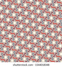 Oriental ancient mosaic pattern. Ethnic ornament. Repeated geometric figures, stars motif. Seamless surface design. Ornamental wallpaper. Geo abstract background. Digital paper, textile print. Vector.