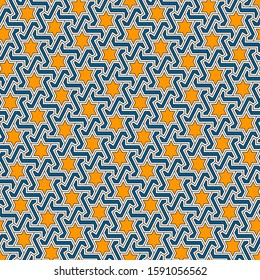 Oriental ancient mosaic pattern. Ethnic ornament. Repeated geometric figures, stars motif. Seamless surface design. Ornamental wallpaper. Geo abstract background. Digital paper, textile print. Vector.