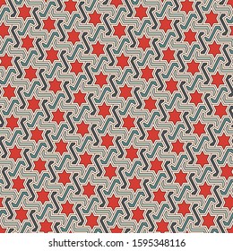 Oriental ancient mosaic pattern. Ethnic ornament. Repeated geometric figures, stars motif. Seamless surface design. Ornamental wallpaper. Geo abstract background. Digital paper, textile print. Vector.