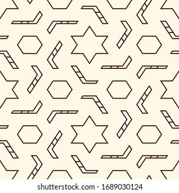 Oriental ancient mosaic seamless pattern. Arabesque ornament. Repeated geometric figures, hexagon, star motif surface print. Ornamental wallpaper. Geo design digital paper. Vector abstract background