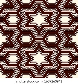 Diseño antiguo de mosaico oriental sin fisuras. Ornamento árabe. Cifras geométricas repetidas, hexágono, estelar de la superficie. Papel pintado ornamental. Diseño geográfico de papel digital. Fondo abstracto del vector