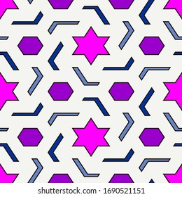 Diseño antiguo de mosaico oriental sin fisuras. Ornamento árabe. Cifras geométricas repetidas, hexágono, estelar de la superficie. Papel pintado ornamental. Diseño geográfico de papel digital. Fondo abstracto del vector