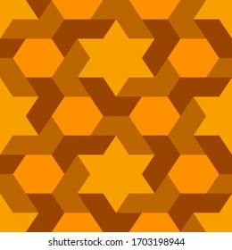 Oriental ancient mosaic seamless pattern. Arabesque ornament. Repeated geometric figures, hexagon, star motif surface print. Ornamental wallpaper. Geo design digital paper. Vector abstract background