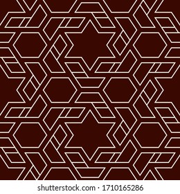 Oriental ancient mosaic seamless pattern. Arabesque ornament. Repeated geometric figures, hexagon, star motif surface print. Ornamental wallpaper. Geo design digital paper. Vector abstract background