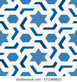 Oriental ancient mosaic seamless pattern. Arabesque ornament. Repeated geometric figures, hexagon, star motif surface print. Ornamental wallpaper. Geo design digital paper. Vector abstract background