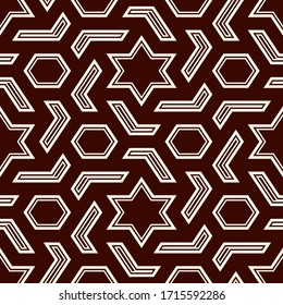 Oriental ancient mosaic seamless pattern. Arabesque ornament. Repeated geometric figures, hexagon, star motif surface print. Ornamental wallpaper. Geo design digital paper. Vector abstract background