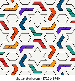 Orientales uraltes Mosaik nahtloses Muster. Arabesque-Ornament. Wiederholte geometrische Figuren, sechseckig, Sternmotiv-Oberflächendruck. Ziertapete. Geo Design Digitalpapier. Abstrakter Vektorhintergrund
