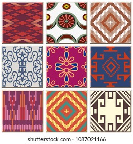 Oriental antique retro ceramic tile pattern combo collection set, vintage interior floor decoration.