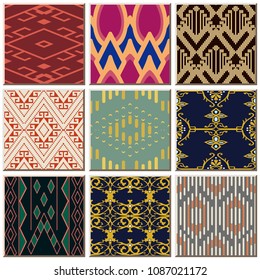 Oriental antique retro ceramic tile pattern combo collection set, vintage interior floor decoration.