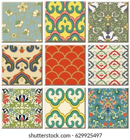 Oriental antique retro ceramic tile pattern combo collection set