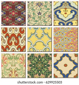 Oriental antique retro ceramic tile pattern combo collection set