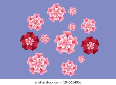 Oriental apricot or japanese cherry blossom petals isolated, flower elements falling vector illustration. Windy petals and pink flower vector elements flying, bloom confetti.
