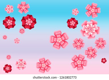Oriental apricot or japanese cherry blossom petals isolated, flower elements falling vector illustration. Windy petals and pink flower vector elements flying, bloom confetti.