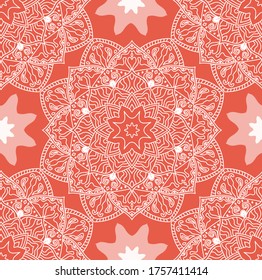 Oriental arabesque orange mandala outlined - seamless pattern