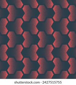 Oriental Arabic Modern Seamless Pattern Trend Vector Red Abstract Background, Hexagonal Symphony Halftone Art Illustration for Textile. Endless Graphic Repetitive Abstraction Wallpaper Dotwork Texture