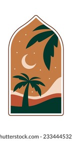 Oriental Arch With Beach Landscape Vector Illustration