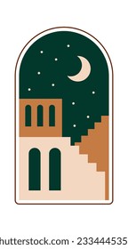 Oriental Arch With Buildings Landscape Vector Illustration