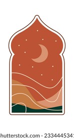 Oriental Arch With Sunset Landscape Vector Illustration