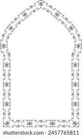 Oriental Arch Vertical Frame architectural arche window door Vintage frame Flower wreath leaf vector floral border picture frames Branch laurel botanical silhouette black elements decoration