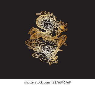 oriental art vector silhouette dragon rounds with black backgrounds