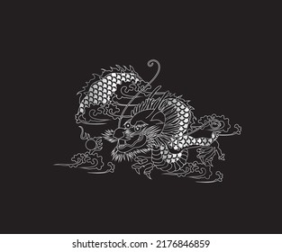 oriental art vector silhouette dragon rounds with black backgrounds silver