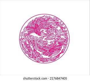 oriental art vector silhouette dragon round with white backgrounds