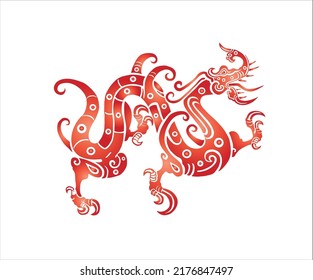 oriental art vector silhouette dragon with white background red