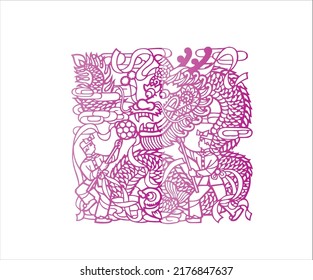 oriental art vector silhouette dragon with white background pink