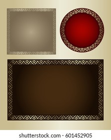 Oriental Asian ethnic frame set with empty space for text or photo. For invitations, announcements and photo frame. Gold luxury design. Vector