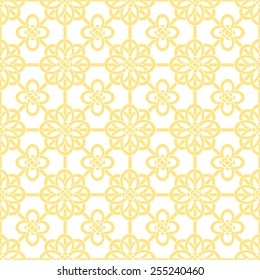 Oriental Asian net pattern with round knot compositions. White and golden theme. Stylish seamless background for your design. Vector illustration.