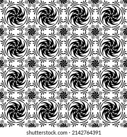 Patrones orientales y asiáticos de color negro sobre fondo blanco, patrón sin soldadura, textura para el diseño de tejidos, papel pintado y azulejos, ilustración vectorial