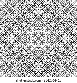 Patrones orientales y asiáticos de color negro sobre fondo blanco, patrón sin soldadura, textura para el diseño de tejidos, papel pintado y azulejos, ilustración vectorial