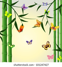 Oriental bamboo pattern with butterflies