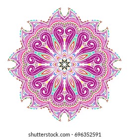 oriental beautiful female ornament color card with mandala with white lines. Vintage decorative elements. Hand drawn background. yoga logo