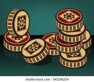 Oriental Beautifully Handcrafted Wooden Backgammon And Checkers Pieces