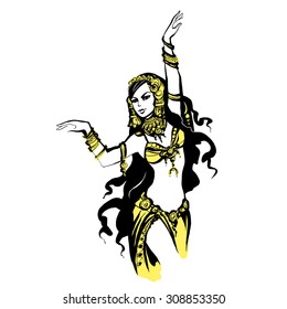 oriental belly dancing, vector illustration Arab dancer,