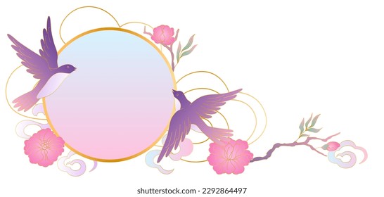 Oriental birds and flowers illustration. Chinese and japanese traditional background.