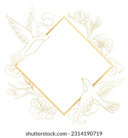 Oriental birds and flowers illustration. Chinese and japanese traditional background.