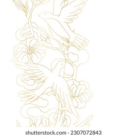 Oriental birds and flowers pattern. Chinese and japanese traditional background.