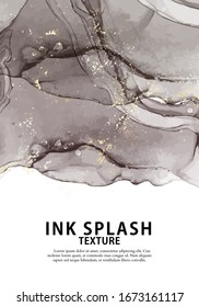 Oriental black gold ink background. with gold foil. Contemporary abstract liquid watercolor marble backdrop. Oriental wallpaper gold design. Metallic gold pastel water design. Tauple Vector.