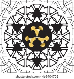 Oriental black and gold seamless pattern. Circular ornamental tribal background