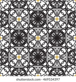 Oriental black and gold seamless pattern. Circular ornamental tribal background