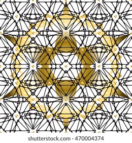 Oriental black and gold seamless pattern. Circular ornamental tribal background